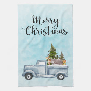 Merry Christmas Truck Carrying Trees & Animals Kitchen Towel