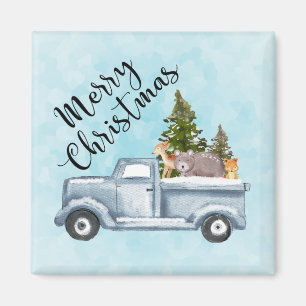 Merry Christmas Truck Carrying Trees & Animals Magnet