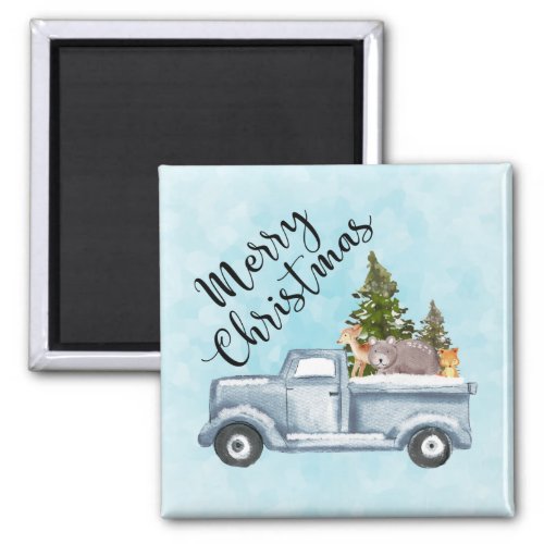Merry Christmas Truck Carrying Trees  Animals Magnet