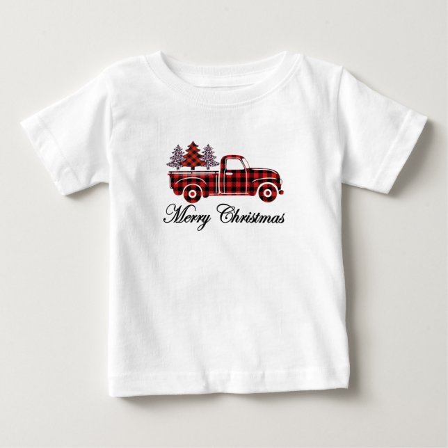 Merry Christmas Truck Cheetah Trees Baby T-Shirt (Front)
