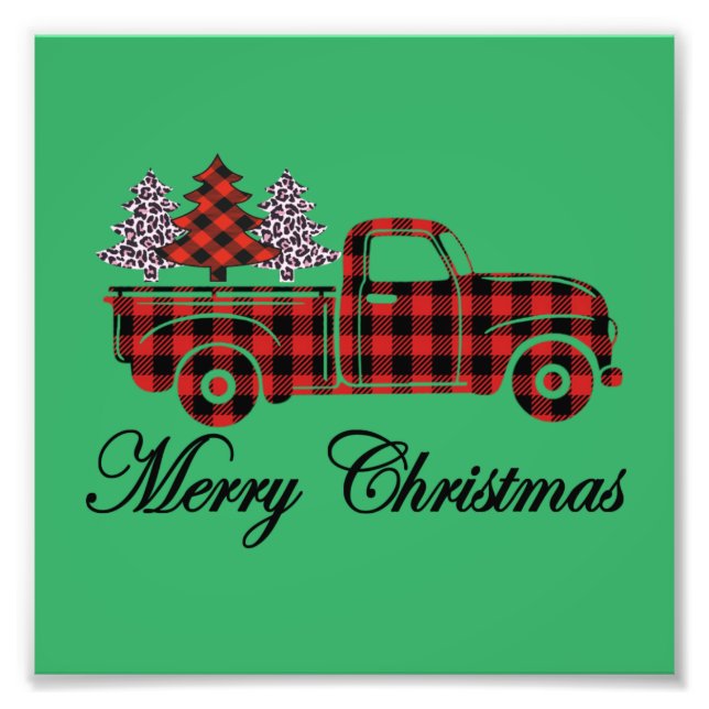 Merry Christmas Truck Cheetah Trees Photo Print (Front)