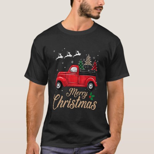 Merry Christmas Truck Red Tree Leopard Buffalo For T_Shirt
