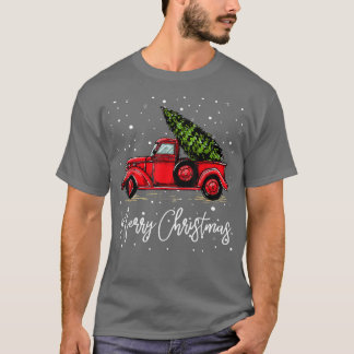 Merry Christmas Truck Red With Tree Funny Xmas Paj T-Shirt