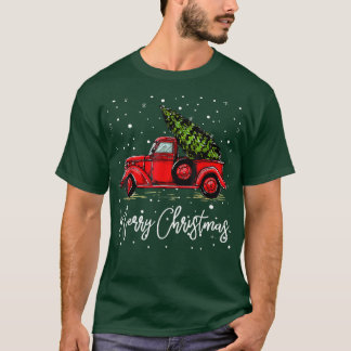 Merry Christmas Truck Red With Tree Xmas Pajama Fu T-Shirt