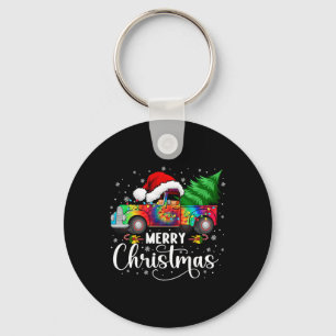 Merry Christmas Truck Tree Santa Hat Lights Matchi Keychain