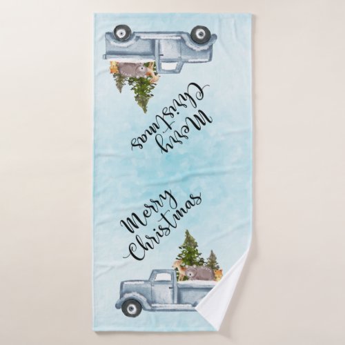 Merry Christmas Truck with Cute Animals Bath Towel Set