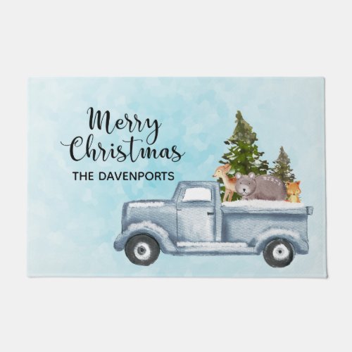 Merry Christmas Truck with Cute Animals Doormat