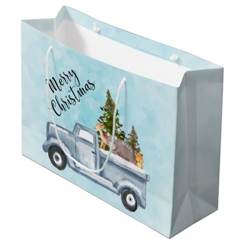 Merry Christmas Truck with Cute Animals Large Gift Bag