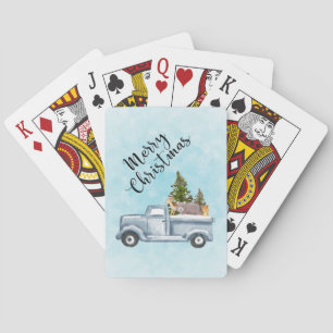 Merry Christmas Truck with Cute Animals Poker Cards