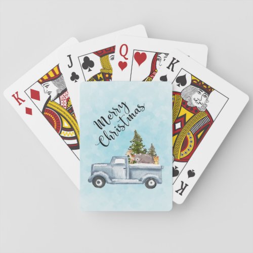 Merry Christmas Truck with Cute Animals Poker Cards