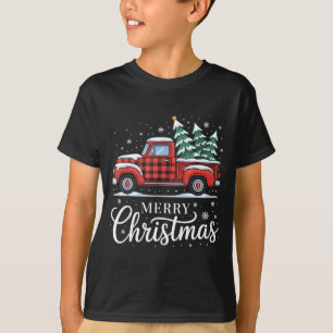 Merry Christmas Truck Xmas Red Plaid Family Christ T-Shirt