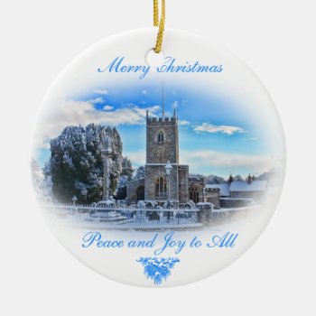 Merry Christmas {trull Church In Snow} Ceramic Ornament by Rosemariesw at Zazzle