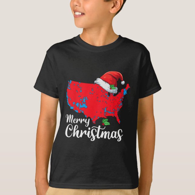 Merry Christmas Trump Patriotic Usa Map 2024 Santa T-Shirt (Front)