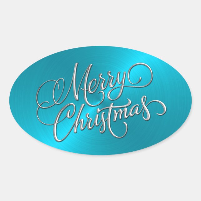 Merry Christmas Turquoise Sticker Embossed Look (Front)