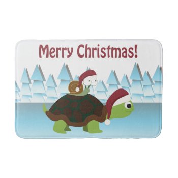 Merry Christmas! Turtle And Snail Bathroom Mat by Egg_Tooth at Zazzle