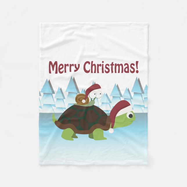 Merry Christmas! Turtle and Snail Fleece Blanket (Front)