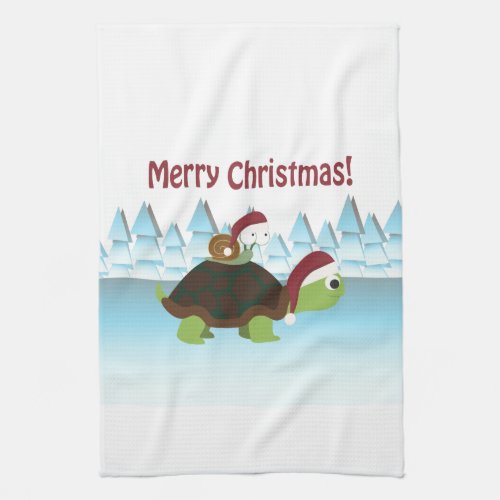 Merry Christmas Turtle and Snail Towel