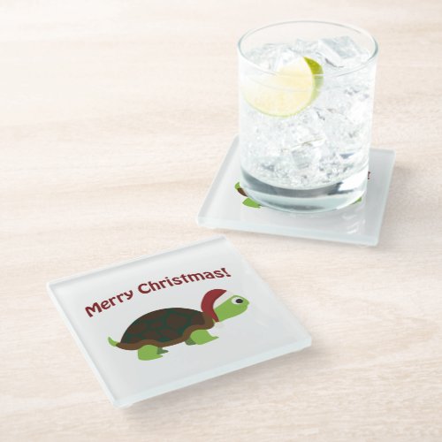 Merry Christmas Turtle Glass Coaster