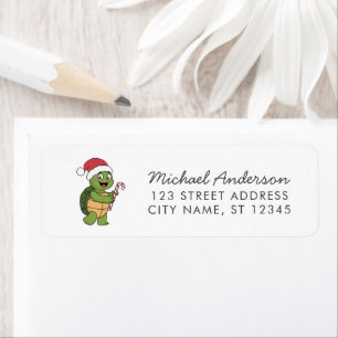 Merry Christmas Turtle in Santa Hat Return Address Label