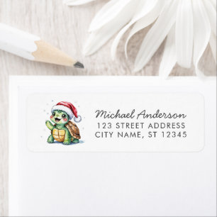 Merry Christmas Turtle in Santa Hat Return Address Label