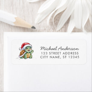 Merry Christmas Turtle in Santa Hat Return Address Label