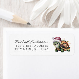 Merry Christmas Turtle in Santa Hat Return Address Label