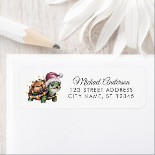 Merry Christmas Turtle in Santa Hat Return Address Label