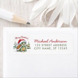 Merry Christmas Turtle in Santa Hat Return Address Label