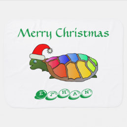 Merry Christmas Turtle with Santa Hat Baby Blanket