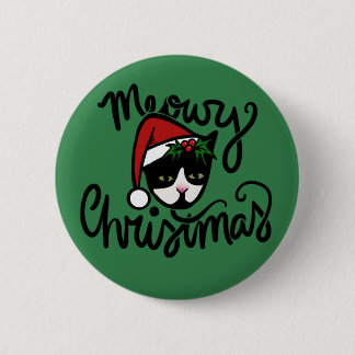 Merry Christmas Tuxedo Cat Button