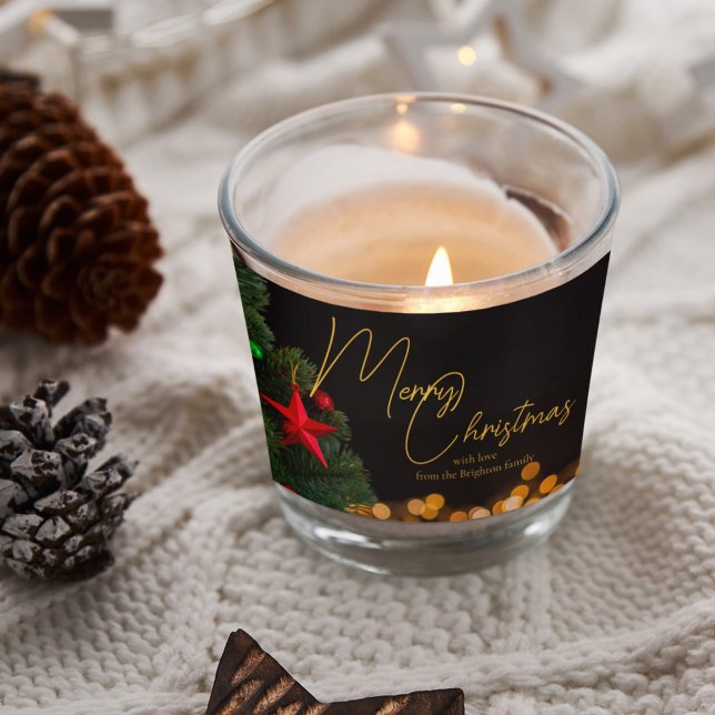 Merry Christmas Twinkling Gold Lights Custom Scented Candle (Creator Uploaded)