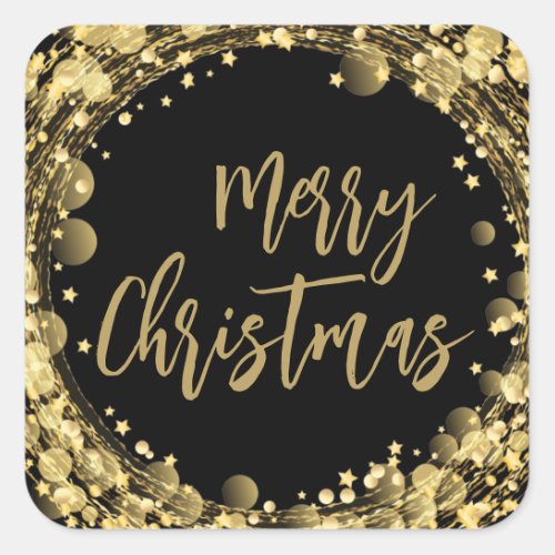Merry Christmas Twinkling Gold Stars Square Sticker