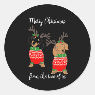 Merry Christmas Two Decked Out Dachshunds Classic Round Sticker
