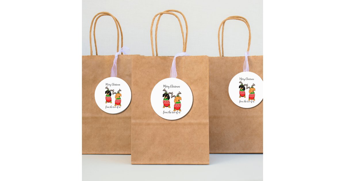 Merry Christmas Two Decked Out Dachshunds Classic Round Sticker | Zazzle