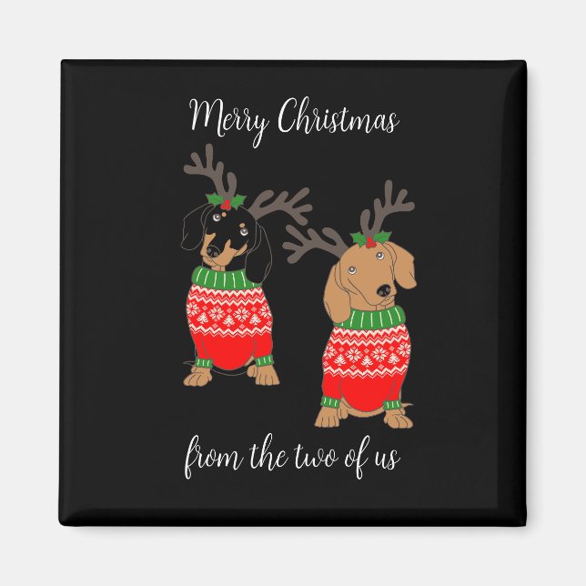 Merry Christmas Two Decked Out Dachshunds Magnet (Front)