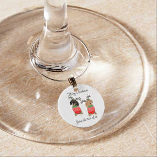 Merry Christmas Two Decked Out Dachshunds Wine Charm