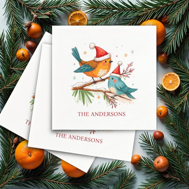 Merry Christmas Two Loving Birds Christmas Party Napkins (Creator Uploaded)