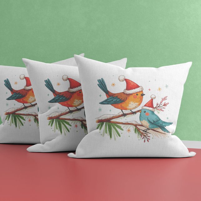 Merry Christmas Two Loving Birds  Throw Pillow (Creator Uploaded)