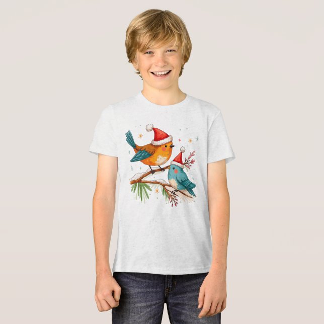 Merry Christmas Two Loving Birds  Tri-Blend Shirt (Front Full)