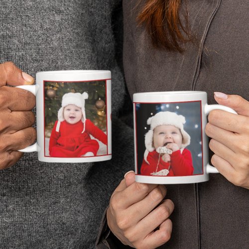 Merry Christmas Two Photo Cute Red Green Holiday Coffee Mug