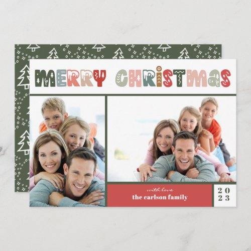 Merry Christmas Two Photo Family Holiday Card