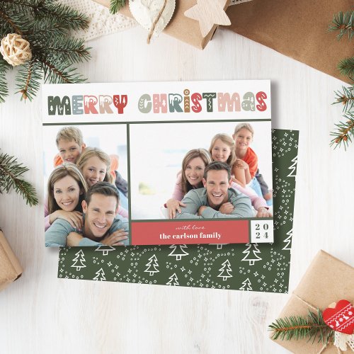 Merry Christmas Two Photo Family Holiday Card