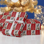Merry Christmas two photo personalized dark red Wrapping Paper<br><div class="desc">The very merry Christmas wrapping paper features a fun original type treatment that reads "We wish you a merry Christmas" in the shape of a Christmas tree along with two photos. Customize the design with your name or other text too! The white type on the dark red background make a...</div>