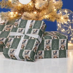 Merry Christmas two photo personalized green Wrapping Paper