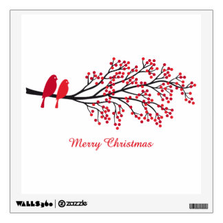 Merry Christmas, two red birds on winter tree Wall Sticker