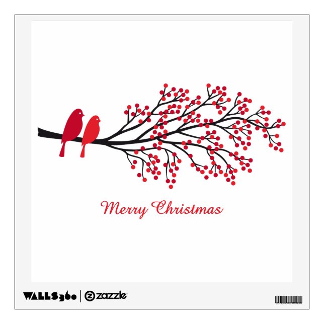 Merry Christmas, two red birds on winter tree Wall Sticker (Front)