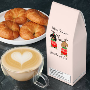 Merry Christmas Two Reindeer Dachshunds Pink Roasted Coffee