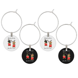 Merry Christmas Two Reindeer Dachshunds Wine Charm