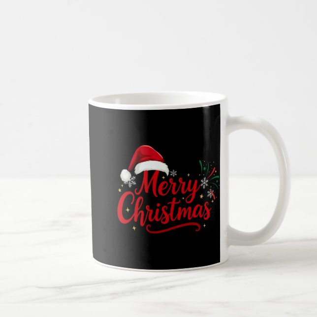 Merry Christmas Tygraphy With Santa Hat And Snow T Coffee Mug (Right)