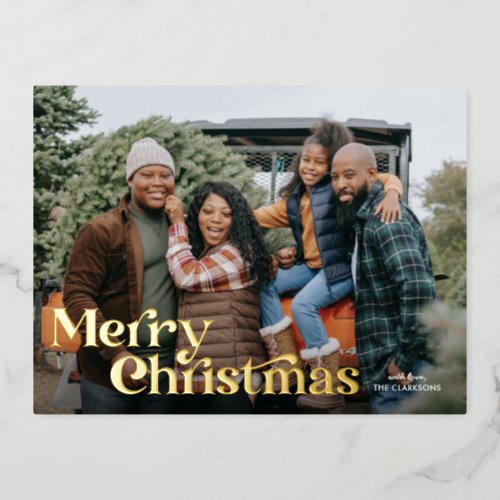 Merry Christmas Type Photo Foil Holiday Postcard